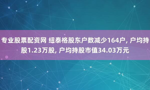专业股票配资网 纽泰格股东户数减少164户, 户均持股1.23万股, 户均持股市值34.03万元